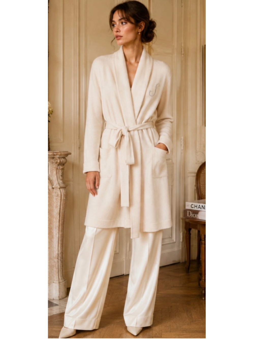 Women's RH Cashmere Robe XS Cream S Initial